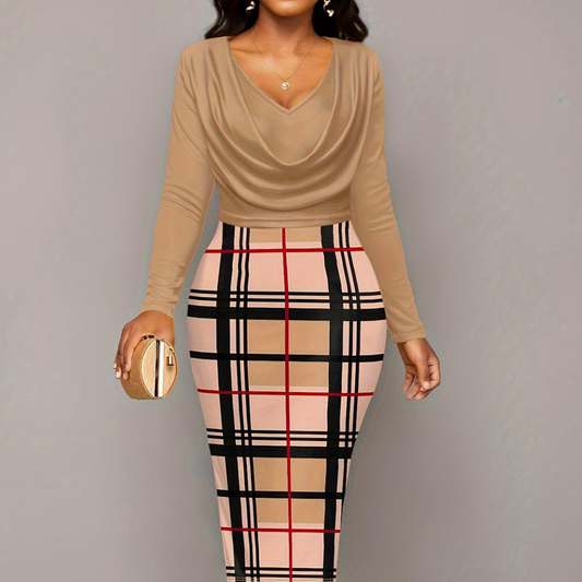 Plus Size Plaid Long Sleeve Mini Dress