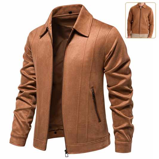 Fashion Lapel Zipper Jacket Autumn And Winter Solid Suede Coat Men's Clothing Outdoor