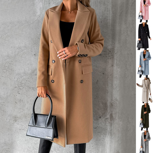 Long Sleeve Lapel Coat Winter Fashion Solid Double Breasted Slim Long Jacket Womens Clothing