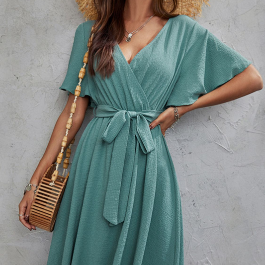 Surplice Flutter Sleeve Midi Dress