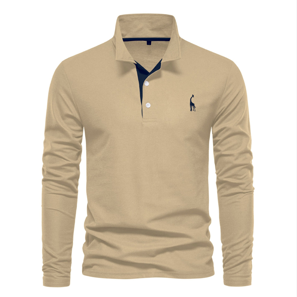 Men's Fashion Casual Polo Collar Deer Embroidered Long Sleeve