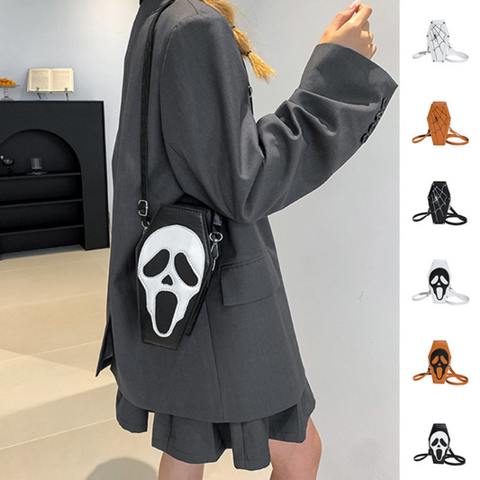 Halloween Coffin-shape Shoulder Bag Gothic Ghost Spider Web Messenger Crossbody Bag Kids Personality Phone Bag For Women