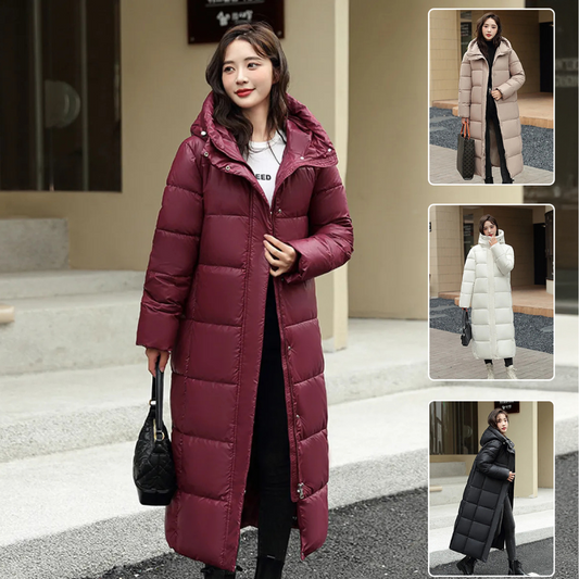 Women's Super Long Down Jacket Winter Puffer Thick Coat Black Red Hooded Zipper Keep Warm Fall Winter Casual Clothes