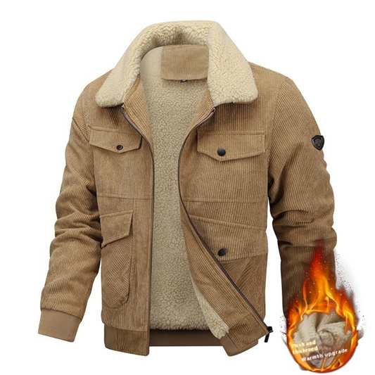 Winter Lapel Fleece Jacket With Pockets Warm Thicken Cotton Coat Men's Clothing