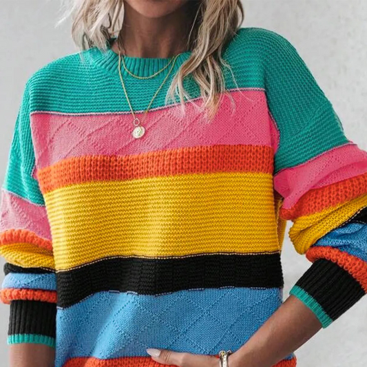 Contrast Round Neck Dropped Shoulder Sweater