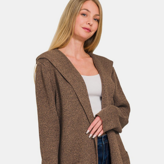 Zenana Hooded Open Front Sweater Cardigan