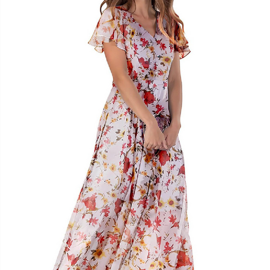 Women's Short Sleeve Printed Chiffon Dress