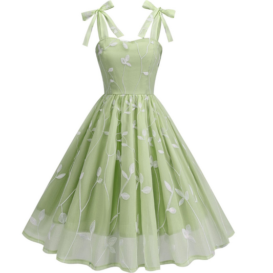 Strap Embroidered Cocktail Vintage Hepburn Dress