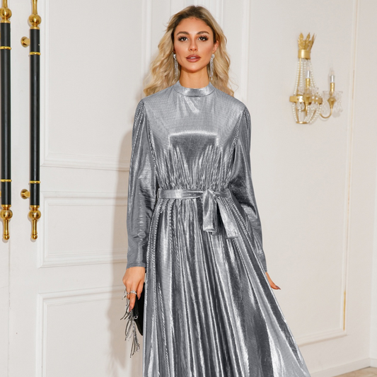 Tie Waist Long Sleeve Midi Dress