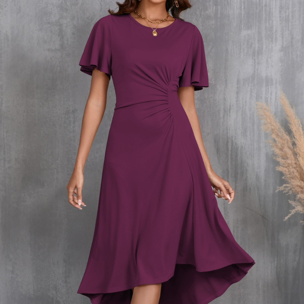 Round Neck Flutter Sleeve Midi Dress