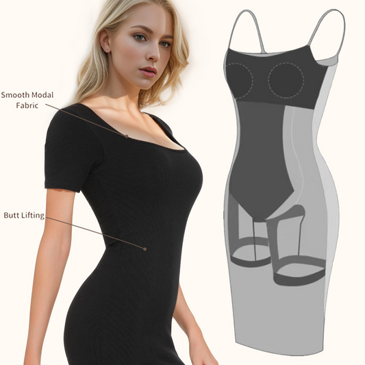 Basic Bae Full Size Built-In Shapewear Square Neck Short Sleeve Dress