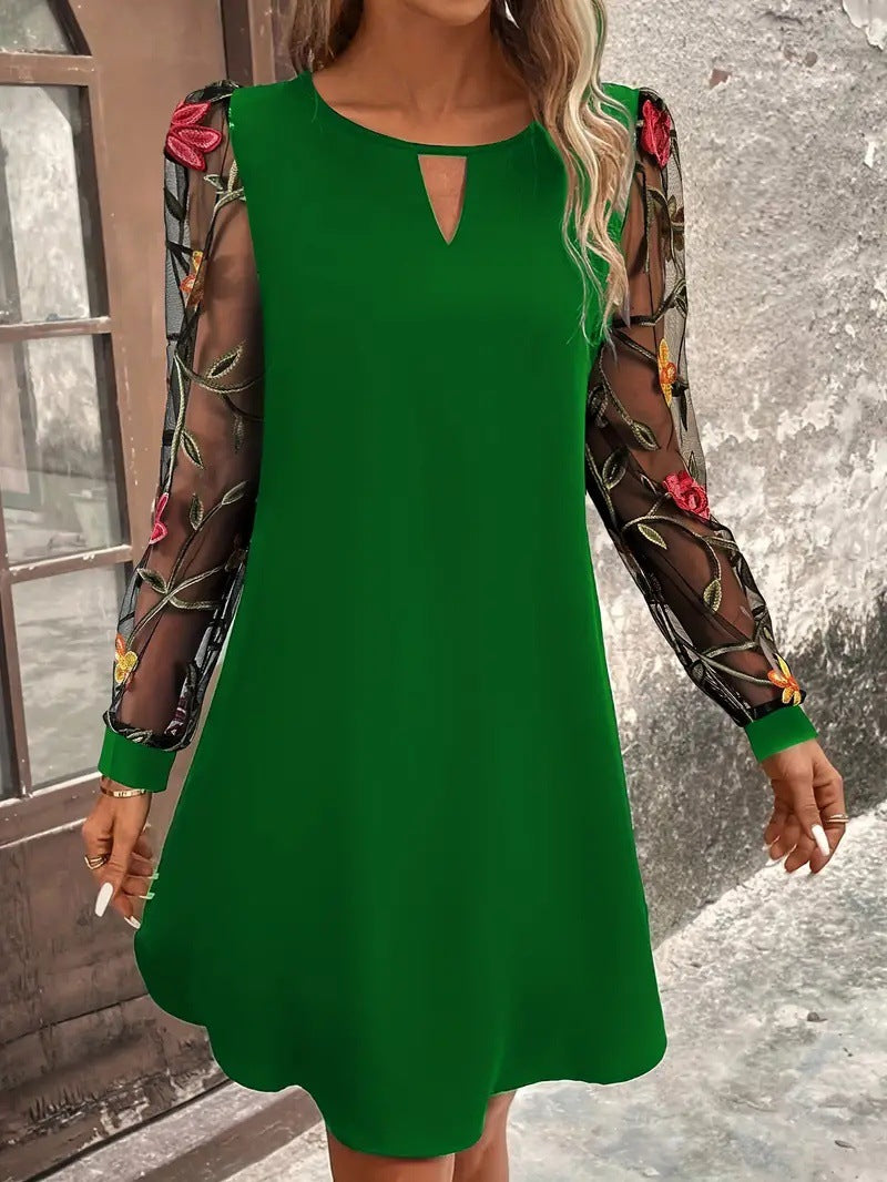 Women's Round Neck Lace Long Sleeve Dress