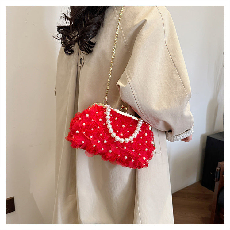 Women's Dinner Flower Clipped Button Shell Bag