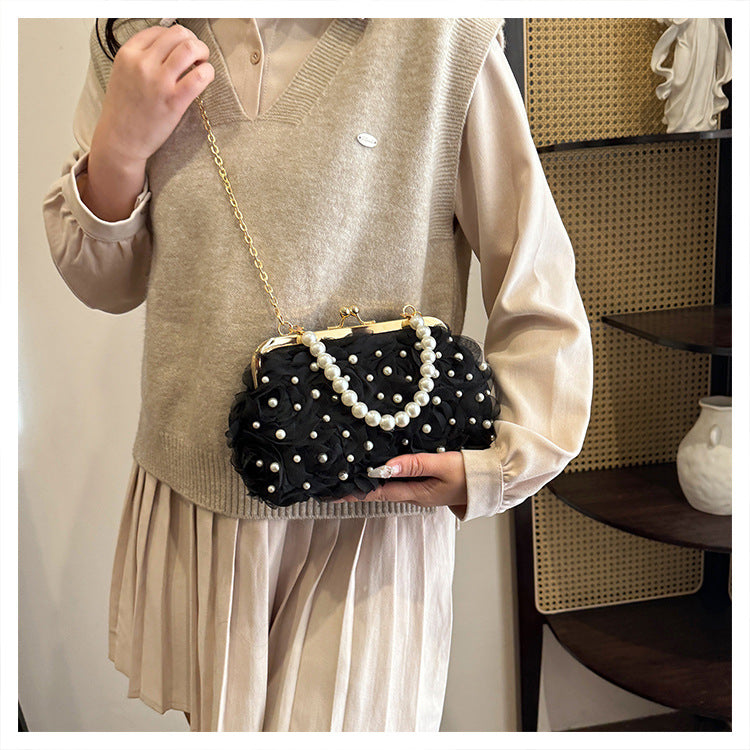 Women's Dinner Flower Clipped Button Shell Bag