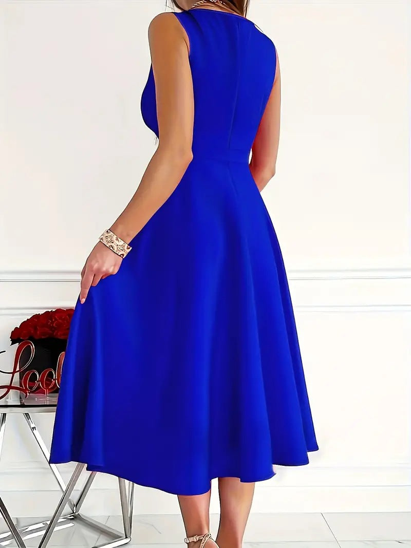 Simple Solid Color Casual Sleeveless Diagonal Collar Vest Dress