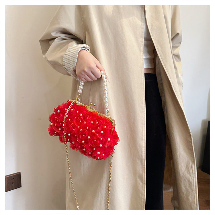 Women's Dinner Flower Clipped Button Shell Bag