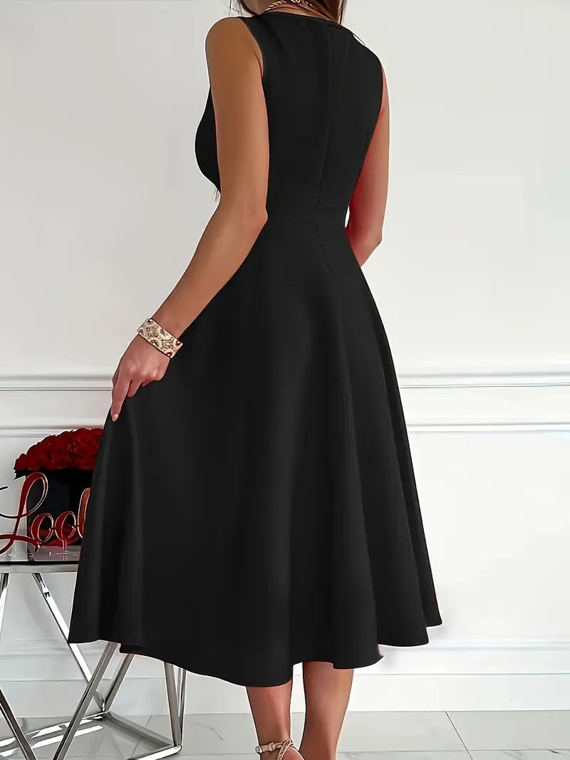 Simple Solid Color Casual Sleeveless Diagonal Collar Vest Dress