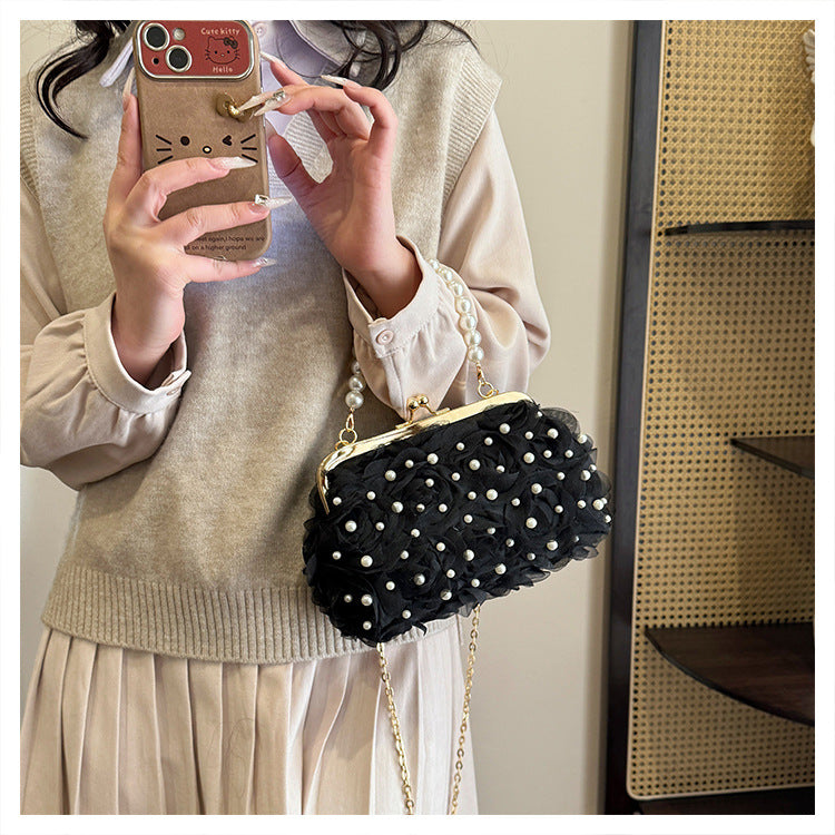 Women's Dinner Flower Clipped Button Shell Bag