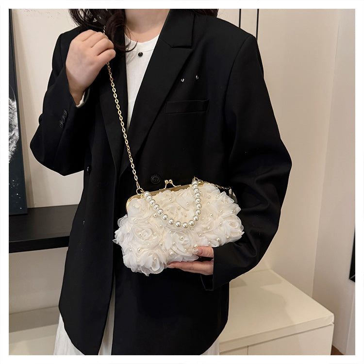 Women's Dinner Flower Clipped Button Shell Bag
