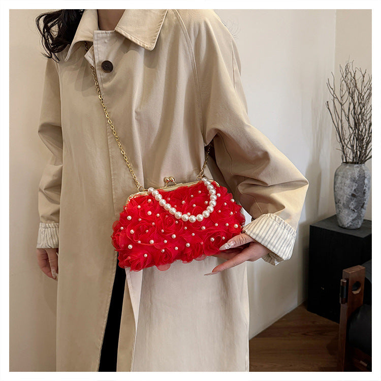 Women's Dinner Flower Clipped Button Shell Bag