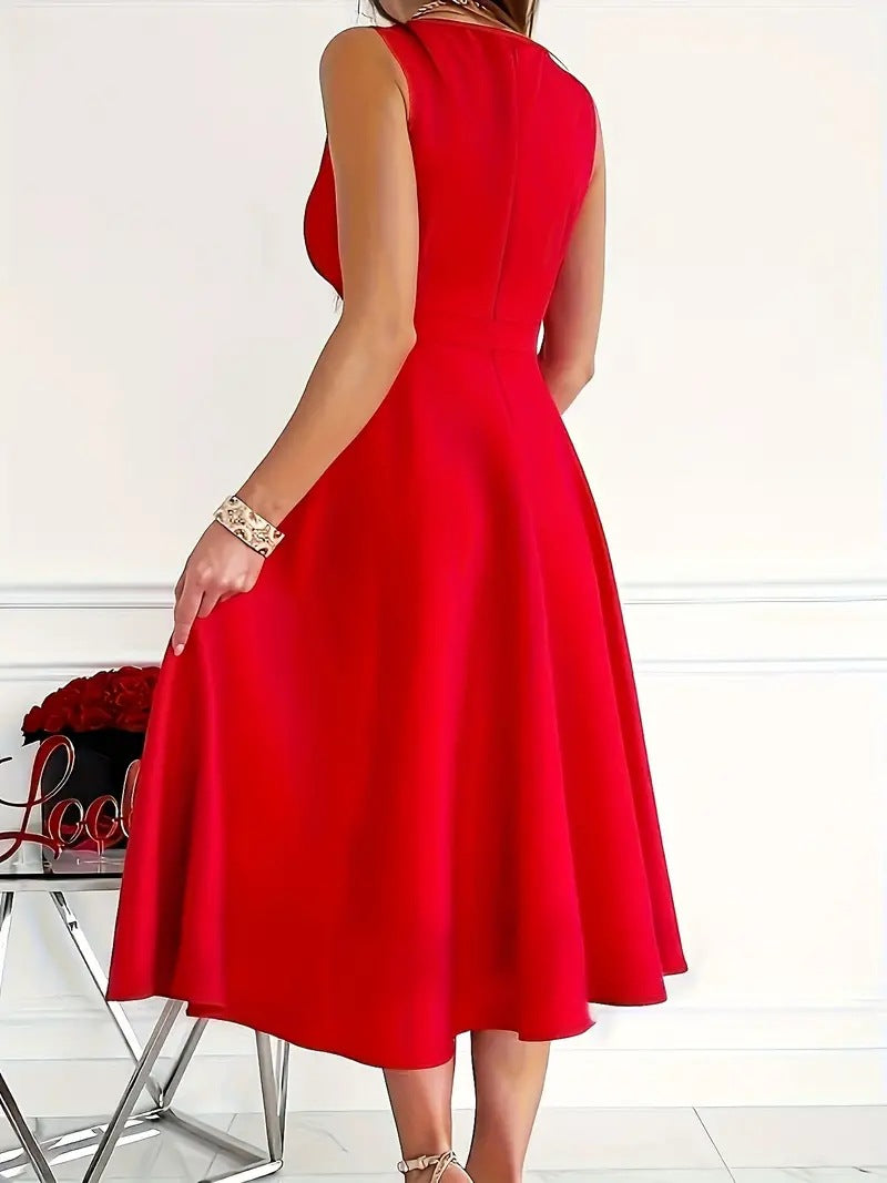 Simple Solid Color Casual Sleeveless Diagonal Collar Vest Dress