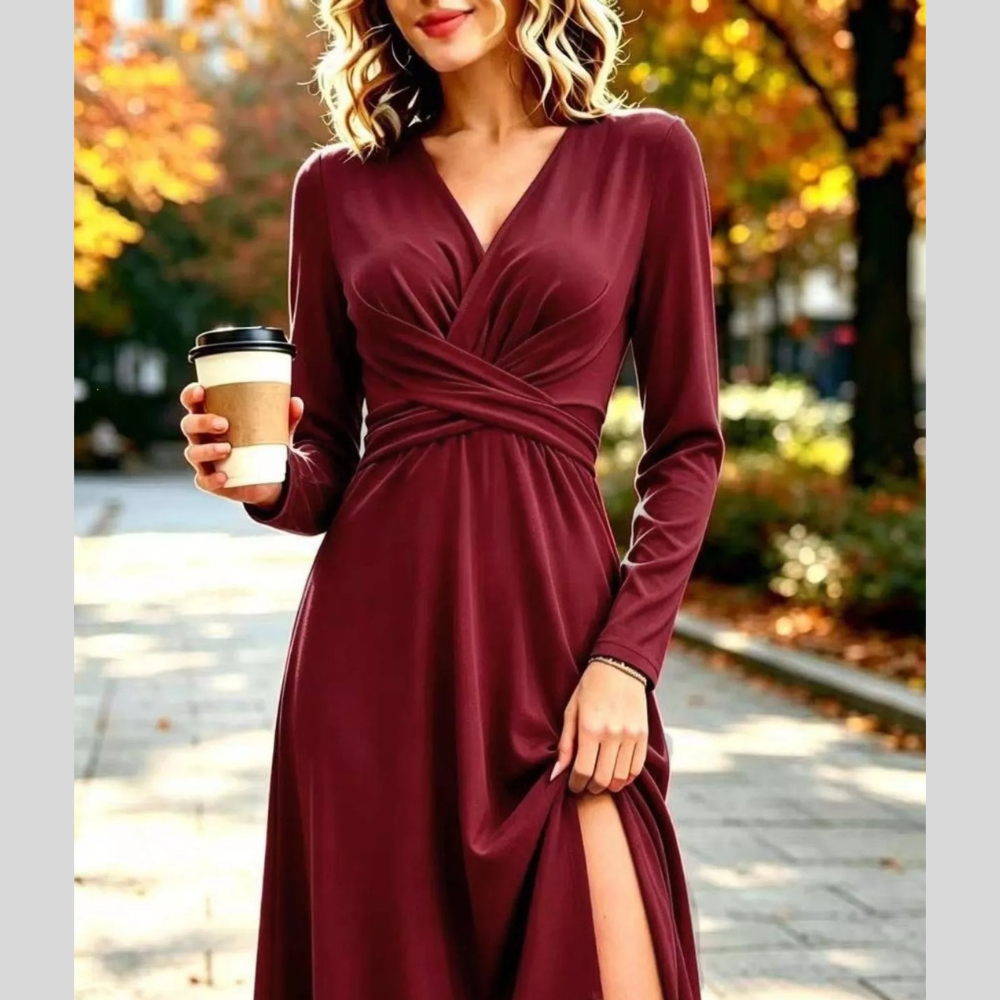 Full Size Ruched Long Sleeve Midi Dress Plus Size