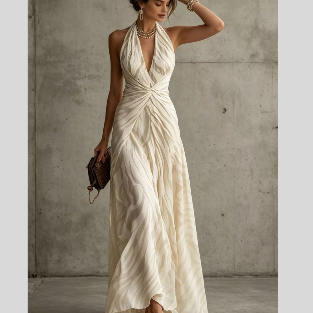 Halter Neck Ruched Maxi Dress
