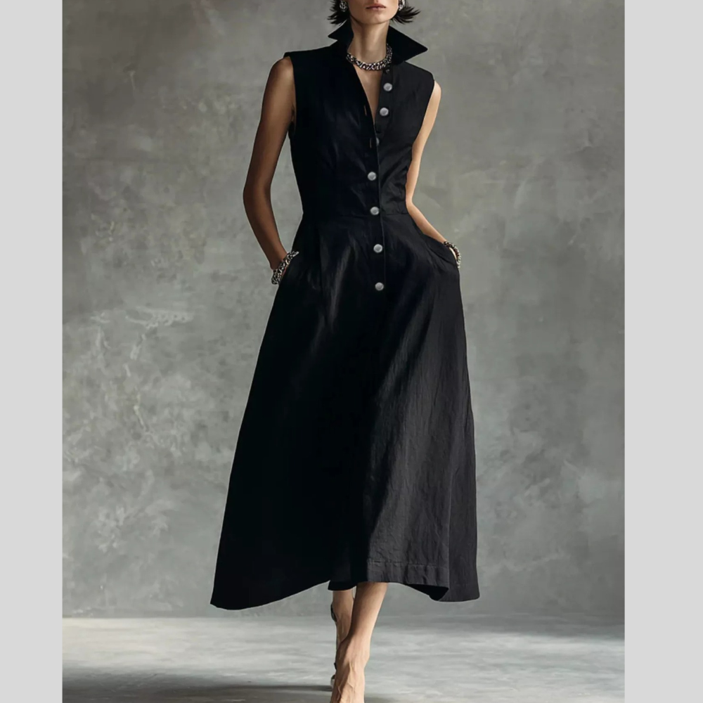 Sleeveless Button-Down Midi Shirt Dress