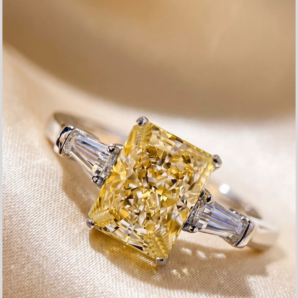 Silver-plated Rectangle Zircon Ring