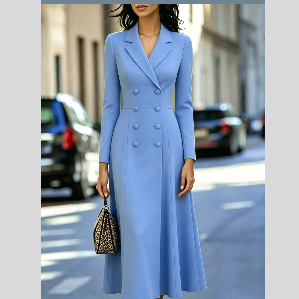Double-Breasted Lapel Collar Midi Dress