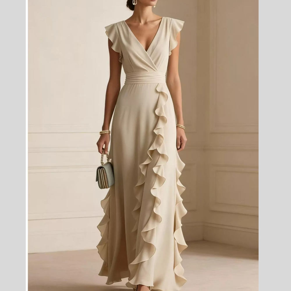 Ruffled Surplice Sleeveless Maxi Dress