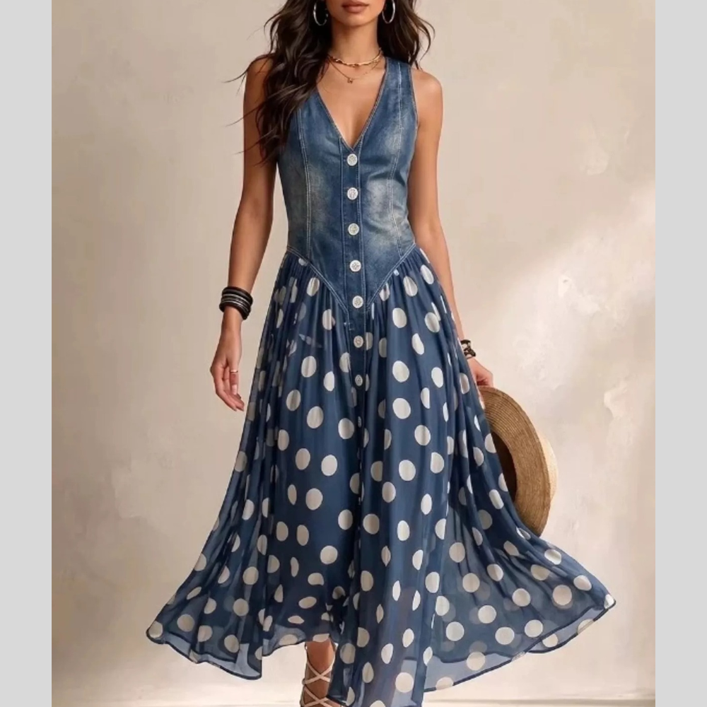 Full Size Polka Dot Sleeveless Maxi Dress Plus Size