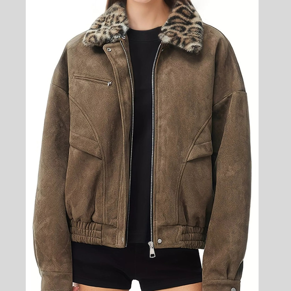 Leopard Collar Button Up Jacket