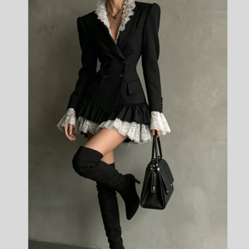 Lace Trim Blazer Dress