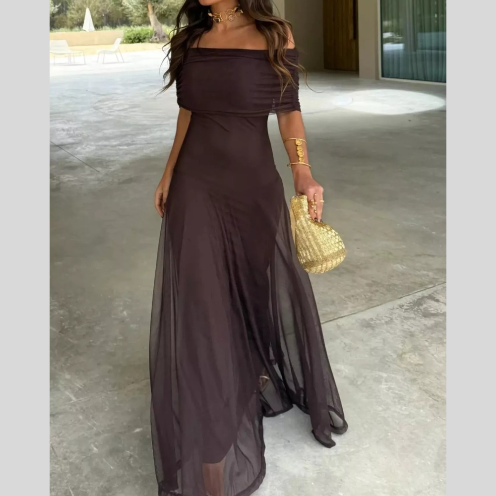 Off-Shoulder Ruched Maxi Dress