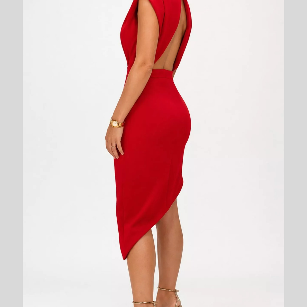 Full Size Elegant Asymmetrical Backless Pleated Dress Plus Size