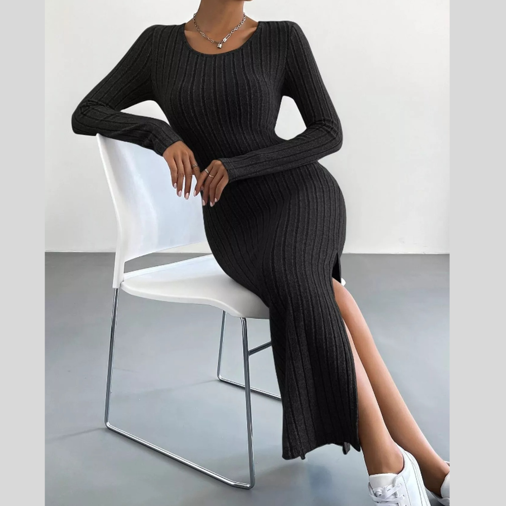 Side Slit Ribbed Knit Dress