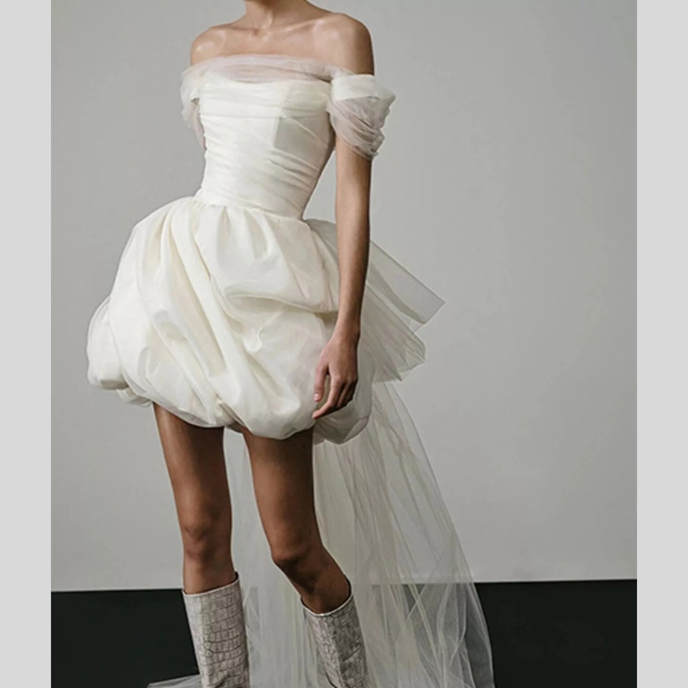 Full Size Off-Shoulder Tulle Bubble Mini Dress Plus Size
