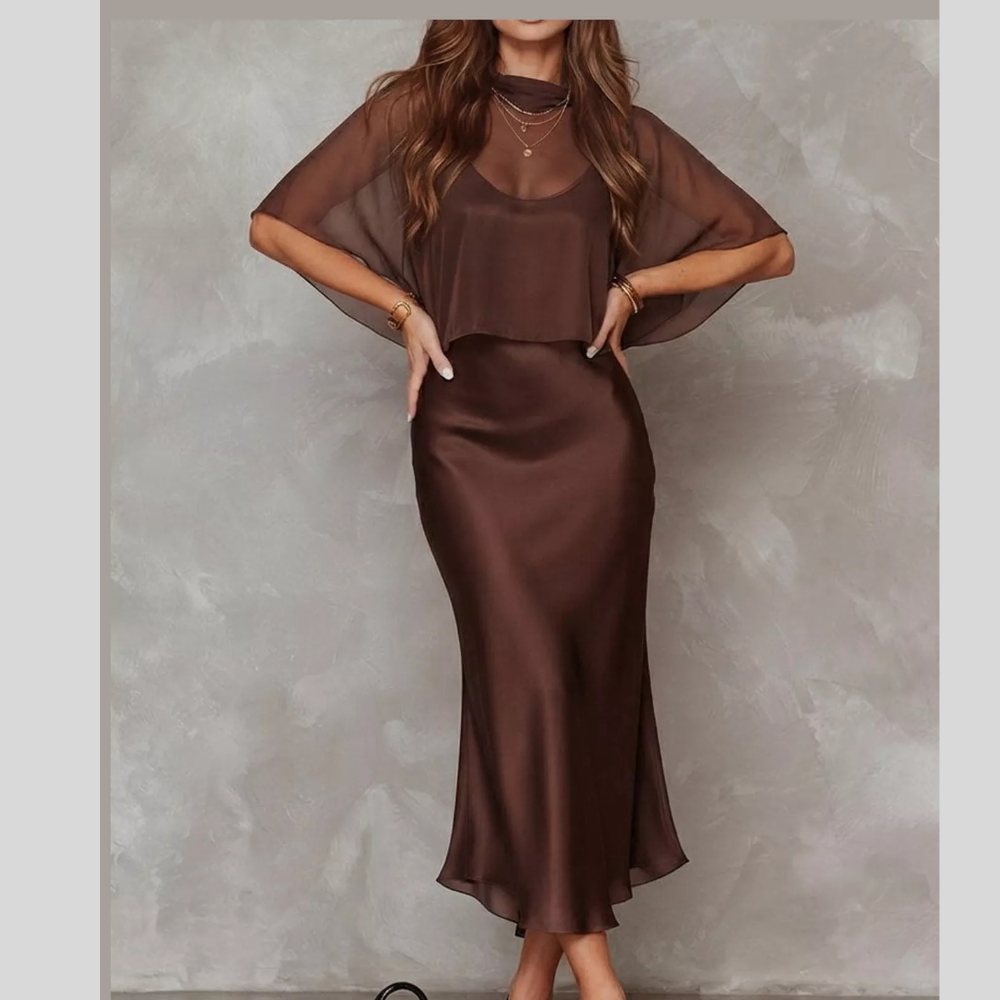 Full Size Satin Cami Dress and Sheer Cover Up Set Plus Size