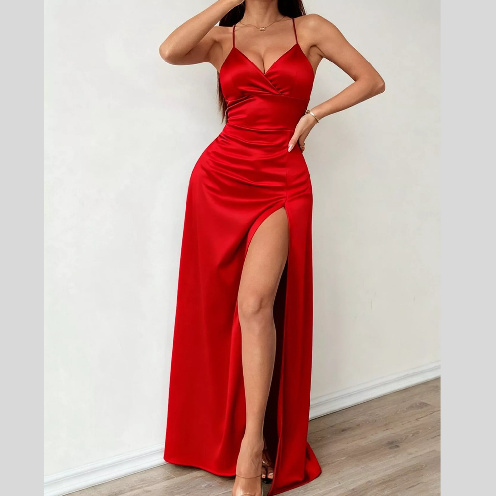 Lace Up Back Slit Maxi Dress