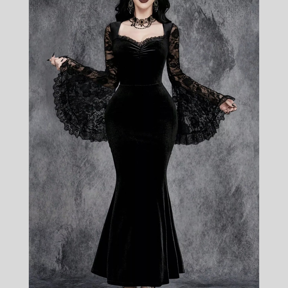 Lace Flare Sleeve Maxi Dress