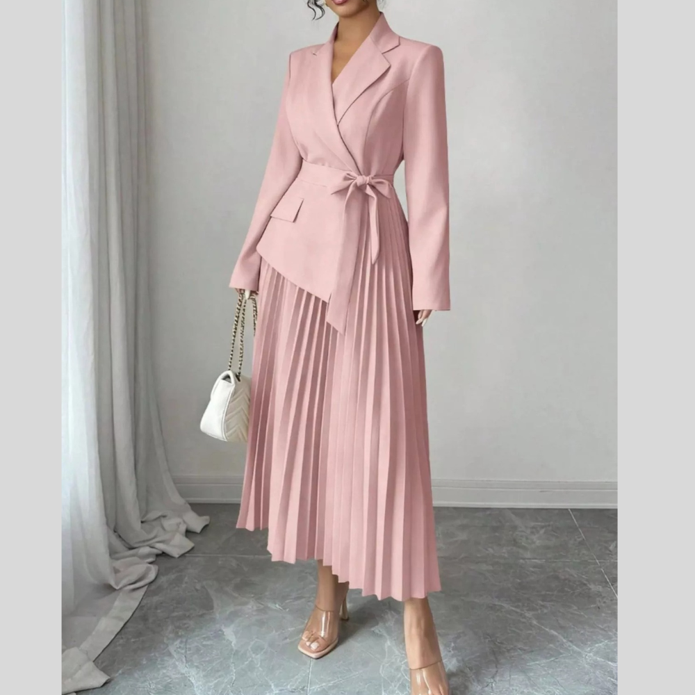 Elegant Pleated Blazer Midi Dress