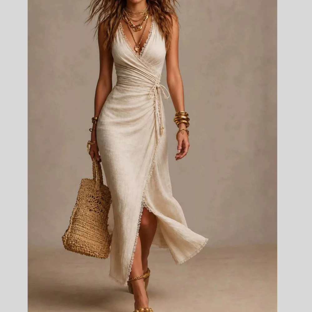 Lace Detail Sleeveless Wrap Dress