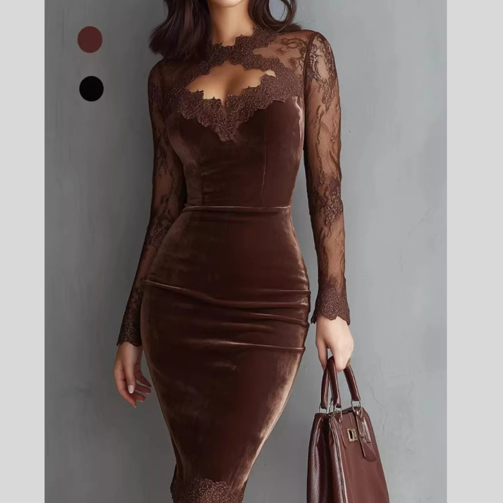Long-Sleeve Velvet Lace Bodycon Dress