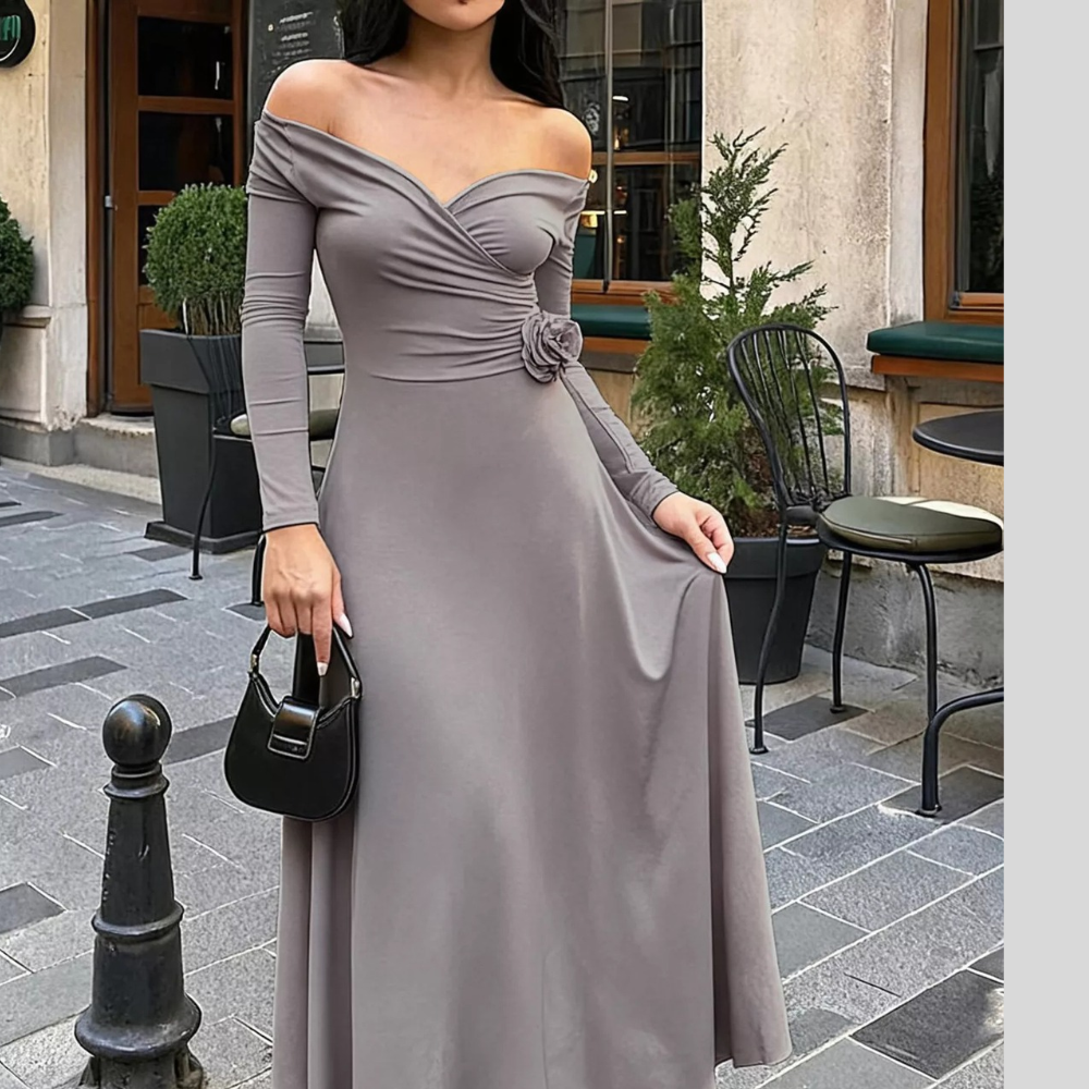 Surplice Neck Long Sleeve Midi Dress