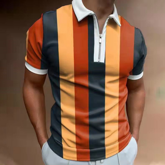 Men's POLO Shirt Striped Printed Short Sleeve T-Shirt Lapel Shirt