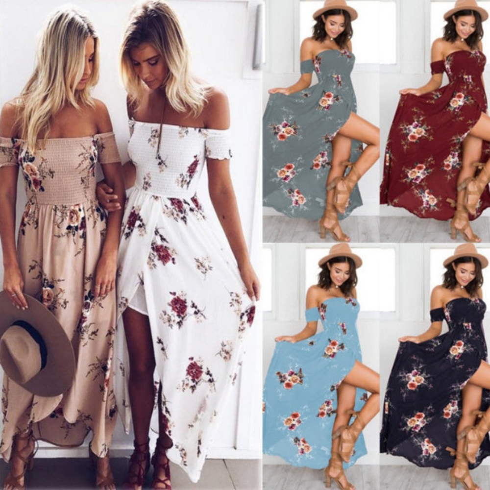 Boho style long dress women Off shoulder beach summer dresses