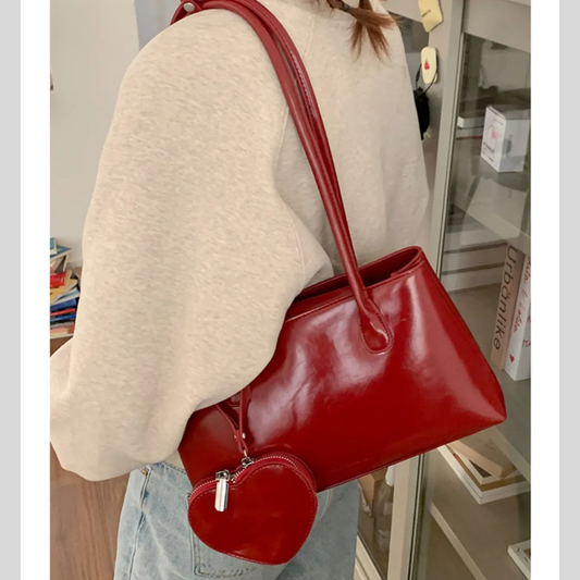 Red Love Earphone Large Capacity Long Handle Shoulder Bag