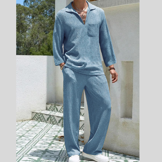 Men's Plus Size Long Sleeve Top and Pants Set