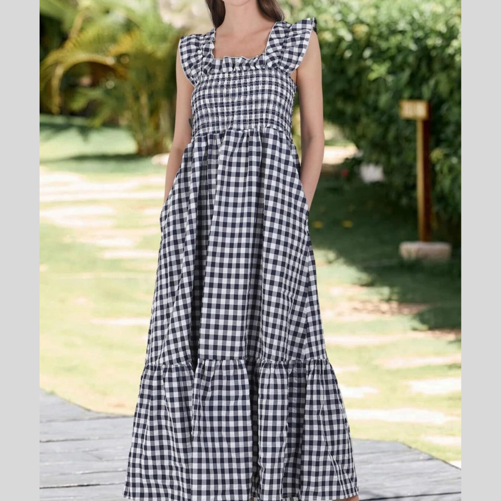 Ruffled Sleeveless Gingham Midi Dress